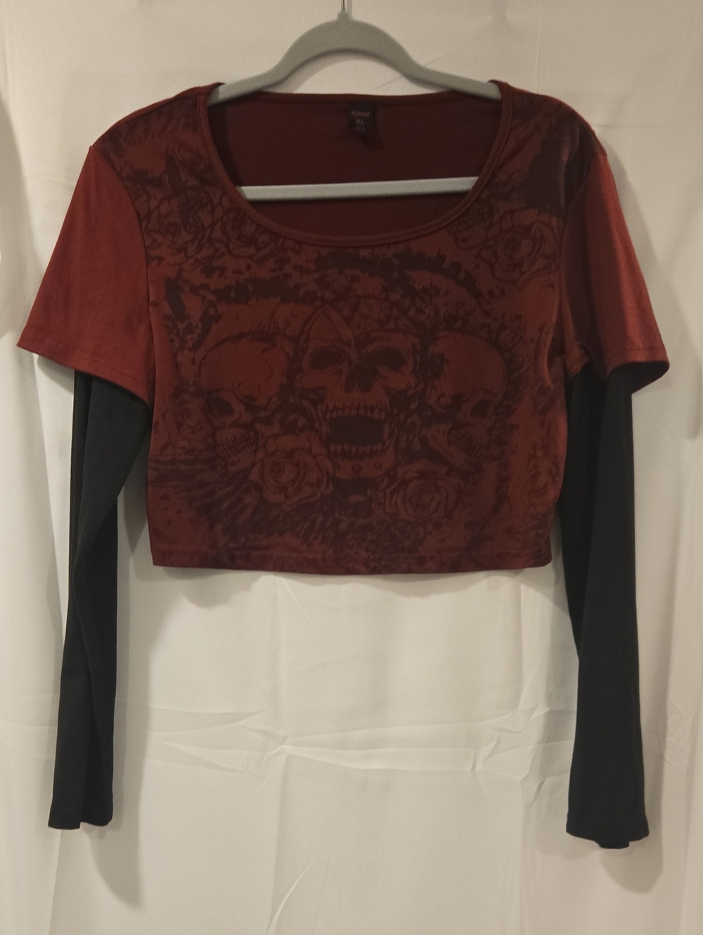 Romwe Y2K Grunge Skull Graphic Layered Crop Top - XL